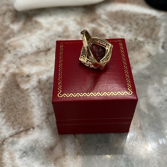 10K Yellow Gold Smoky Quartz and Champagne Diamond Ring Size 7 1/2 - Picture 3 of 8